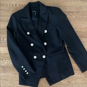 Aqua Black Blazer with Silver Buttons